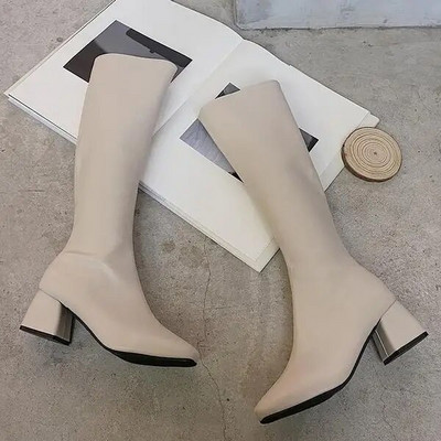Pantofi Cizme de modă Femeie Botine cu toc mic Botine cu vârf rotund Cizme dama-femei Punk Cauciuc Toc înalt Toamnă Femei