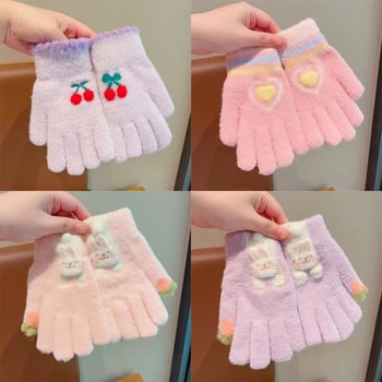 2023 Νέα αγόρια, κορίτσια, χαριτωμένα πλέξιμο με καρδιές κερασιών, μαλακά γάντια με πέντε δάχτυλα για παιδιά, ζεστά γάντια εξωτερικού χώρου, παιδικά χρώματα, γάντια