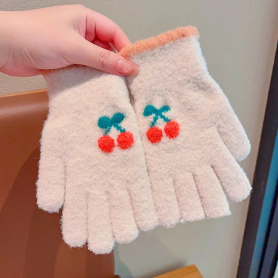 2023 Νέα αγόρια, κορίτσια, χαριτωμένα πλέξιμο με καρδιές κερασιών, μαλακά γάντια με πέντε δάχτυλα για παιδιά, ζεστά γάντια εξωτερικού χώρου, παιδικά χρώματα, γάντια