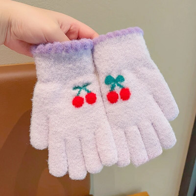 2023 Νέα αγόρια, κορίτσια, χαριτωμένα πλέξιμο με καρδιές κερασιών, μαλακά γάντια με πέντε δάχτυλα για παιδιά, ζεστά γάντια εξωτερικού χώρου, παιδικά χρώματα, γάντια