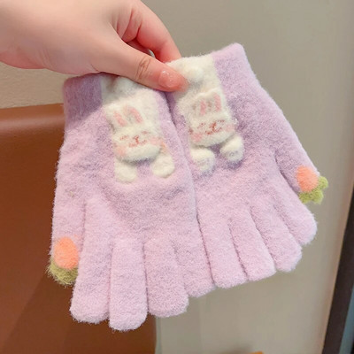 2023 Νέα αγόρια, κορίτσια, χαριτωμένα πλέξιμο με καρδιές κερασιών, μαλακά γάντια με πέντε δάχτυλα για παιδιά, ζεστά γάντια εξωτερικού χώρου, παιδικά χρώματα, γάντια