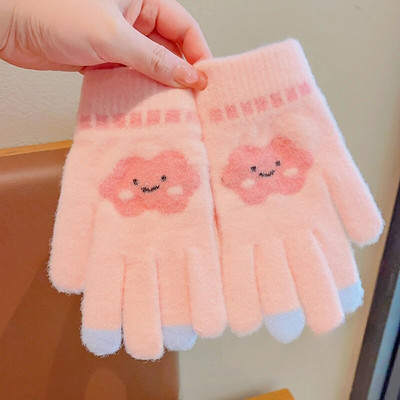 2023 Νέα αγόρια, κορίτσια, χαριτωμένα πλέξιμο με καρδιές κερασιών, μαλακά γάντια με πέντε δάχτυλα για παιδιά, ζεστά γάντια εξωτερικού χώρου, παιδικά χρώματα, γάντια