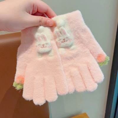 2023 Νέα αγόρια, κορίτσια, χαριτωμένα πλέξιμο με καρδιές κερασιών, μαλακά γάντια με πέντε δάχτυλα για παιδιά, ζεστά γάντια εξωτερικού χώρου, παιδικά χρώματα, γάντια