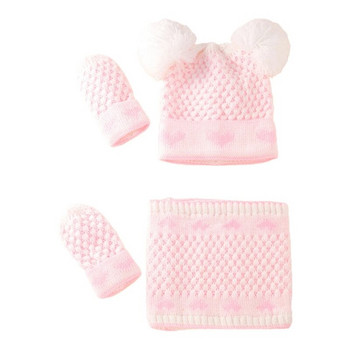 1 комплект Бебешка топла зимна шапка Шал Ръкавици Комплект плетена шапка Шапка Шалове с ръкавици