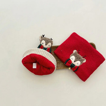 Χειμωνιάτικα μωρά αγόρια και κορίτσια ζεστό βαμβακερό πλεκτό χριστουγεννιάτικο καπέλο Φουλάρι σετ άλκες κέντημα μικρό κουδούνι Καπέλα χριστουγεννιάτικο δώρο