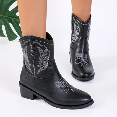 Cowboy κοντά μποτάκια για γυναίκες Cowgirl Fashion Western Boots Γυναικεία κεντημένα casual τετράγωνα παπούτσια