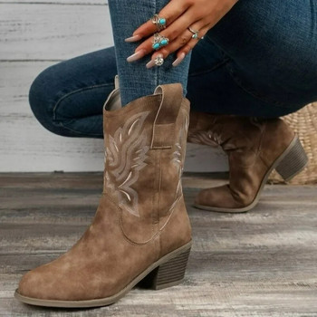 Γυναικείες γυναικείες μπότες με κέντημα μόδας Χοντρό τακούνι Γυναικείο 2023 Νέο Σλιπ Σχέδιο Αστέρων σε Μπότες Cowboy Cowgirl Μαύρες επωνυμίες