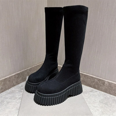 Cizme elastice cu tub inalt 2023 toamna/iarna pantofi noi de dama cu talpa groasa cizme elastice din tricot cu tub lung si cizme sosete