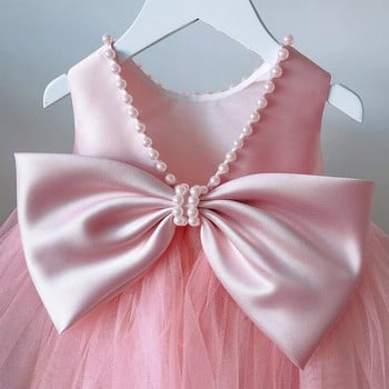 Дрехи за 1-ви рожден ден на момичета без гръб Сладка бебешка рокля за кръщене Детска сватбена парти Елегантна рокля на принцеса за момичета Рокля