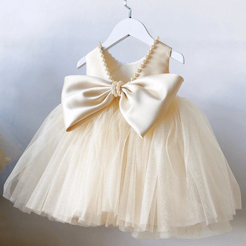 Дрехи за 1-ви рожден ден на момичета без гръб Сладка бебешка рокля за кръщене Детска сватбена парти Елегантна рокля на принцеса за момичета Рокля