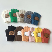 3-7Y Cartoon Bear Baby Kid Mittens Zimné vonkajšie teplé dievčatko Chlapčenské päťprstové rukavice z alpaky Vlna Detské batoľa Hrubé rukavice