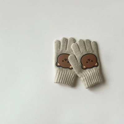 3-7Y Cartoon Bear Baby Kid Mittens Zimné vonkajšie teplé dievčatko Chlapčenské päťprstové rukavice z alpaky Vlna Detské batoľa Hrubé rukavice