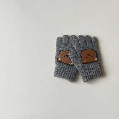3-7Y Cartoon Bear Baby Kid Mittens Zimné vonkajšie teplé dievčatko Chlapčenské päťprstové rukavice z alpaky Vlna Detské batoľa Hrubé rukavice