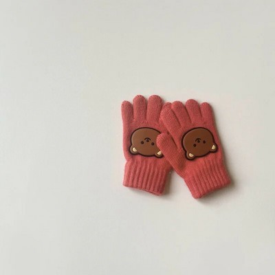 3-7Y Cartoon Bear Baby Kid Mittens Zimné vonkajšie teplé dievčatko Chlapčenské päťprstové rukavice z alpaky Vlna Detské batoľa Hrubé rukavice