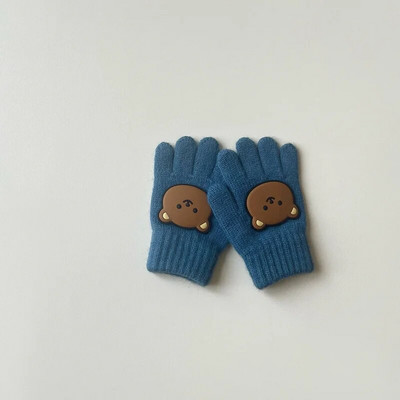 3-7Y Cartoon Bear Baby Kid Mittens Zimné vonkajšie teplé dievčatko Chlapčenské päťprstové rukavice z alpaky Vlna Detské batoľa Hrubé rukavice