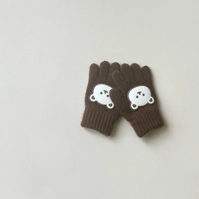3-7Y Cartoon Bear Baby Kid Mittens Zimné vonkajšie teplé dievčatko Chlapčenské päťprstové rukavice z alpaky Vlna Detské batoľa Hrubé rukavice
