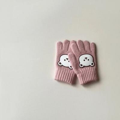 3-7Y Cartoon Bear Baby Kid Mittens Zimné vonkajšie teplé dievčatko Chlapčenské päťprstové rukavice z alpaky Vlna Detské batoľa Hrubé rukavice