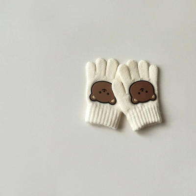 3-7Y Cartoon Bear Baby Kid Mittens Zimné vonkajšie teplé dievčatko Chlapčenské päťprstové rukavice z alpaky Vlna Detské batoľa Hrubé rukavice