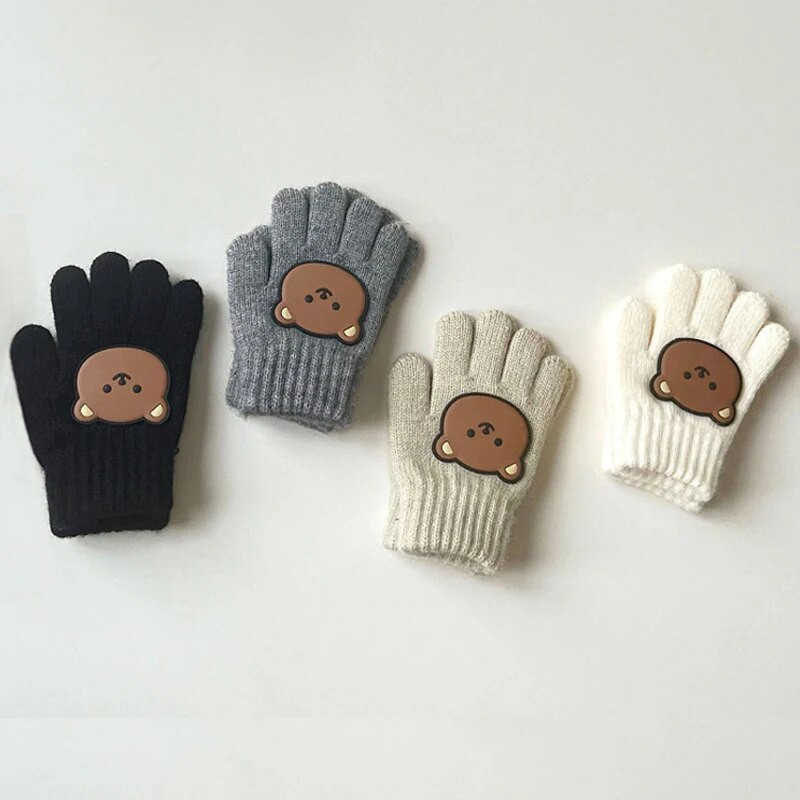 3-7Y Cartoon Bear Baby Kid Mittens Zimné vonkajšie teplé dievčatko Chlapčenské päťprstové rukavice z alpaky Vlna Detské batoľa Hrubé rukavice