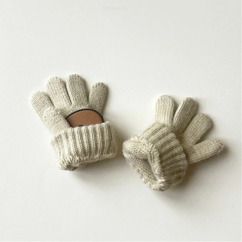 3-7Y Cartoon Bear Baby Kid Mittens Zimné vonkajšie teplé dievčatko Chlapčenské päťprstové rukavice z alpaky Vlna Detské batoľa Hrubé rukavice