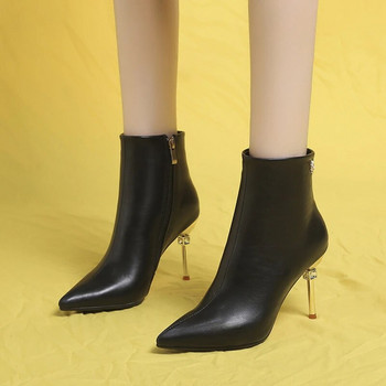 2023 Hot Sale Παπούτσια για Γυναικείες Χειμερινές Γυναικείες Μπότες Μονόχρωμο Μυτερό Φερμουάρ Ψηλοτάκουνα Μεταλλική Διακόσμηση Zapatillas De Mujer