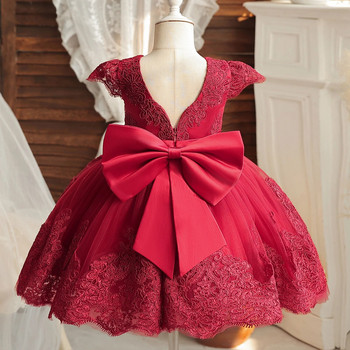 Βρεφικό φόρεμα για πάρτι χωρίς πλάτη Κομψό δαντέλα γενέθλια Vestidos Φιόγκο Γάμος Παιδική Πριγκίπισσα Παιδικό Φόρεμα για 1-5 Y Βρεφικά ρούχα