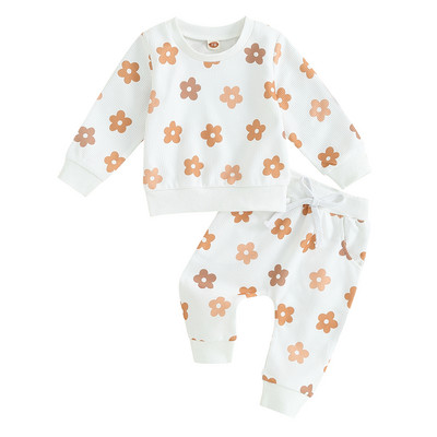 Citgeett primăvară copil fetiță haine de toamnă cu imprimeu de flori topuri cu mâneci lungi pantaloni cu talie elastică ținută ocazională costum de toamnă