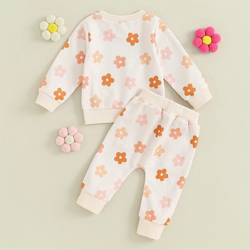 Citgeett primăvară copil fetiță haine de toamnă cu imprimeu de flori topuri cu mâneci lungi pantaloni cu talie elastică ținută ocazională costum de toamnă