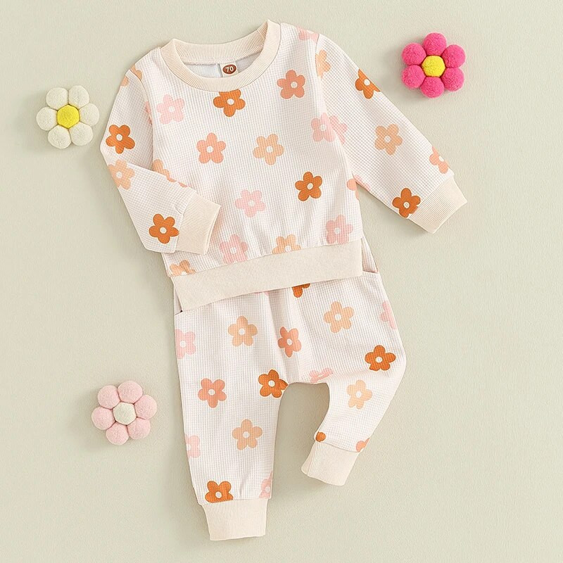 Citgeett primăvară copil fetiță haine de toamnă cu imprimeu de flori topuri cu mâneci lungi pantaloni cu talie elastică ținută ocazională costum de toamnă