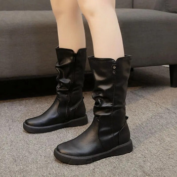 Παπούτσια Half High Mid Calf Γυναικείες μπότες Flat μαύρα παπούτσια για γυναίκες με στρογγυλά δάχτυλα Δωρεάν αποστολή Promotion Fashion 2023 Demi-season