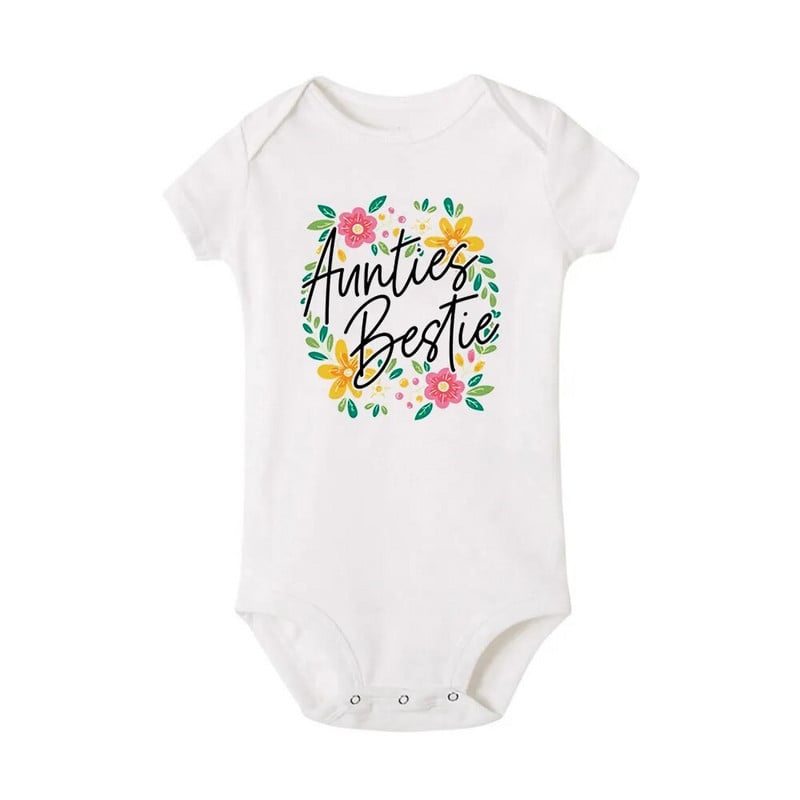 Nyári újszülött baba ruhák koszorú nénik Bestie aranyos tipegő kombiné fiúk lányok rövid ujjú vicces bodyk ruhák