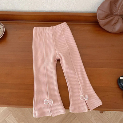 0-5-aastane vastsündinu tüdruk Kevad- ja sügisene vibu elastne vöökoht kellukesega püksid Pruunid mood Sobivad põhjaga roosa hall
