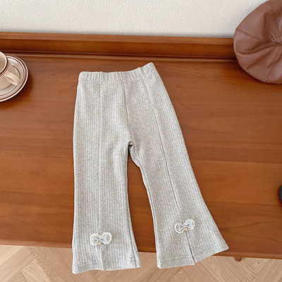 0-5-aastane vastsündinu tüdruk Kevad- ja sügisene vibu elastne vöökoht kellukesega püksid Pruunid mood Sobivad põhjaga roosa hall