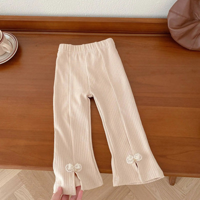 0-5-aastane vastsündinu tüdruk Kevad- ja sügisene vibu elastne vöökoht kellukesega püksid Pruunid mood Sobivad põhjaga roosa hall