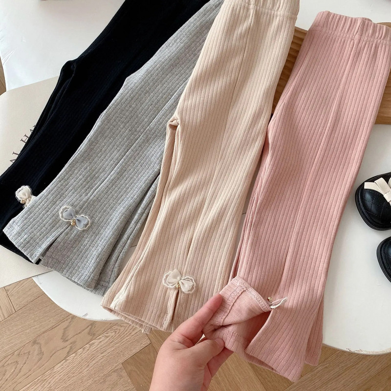 0-5-aastane vastsündinu tüdruk Kevad- ja sügisene vibu elastne vöökoht kellukesega püksid Pruunid mood Sobivad põhjaga roosa hall