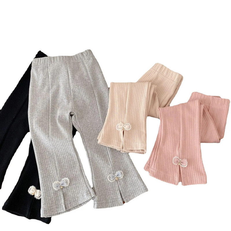 0-5-aastane vastsündinu tüdruk Kevad- ja sügisene vibu elastne vöökoht kellukesega püksid Pruunid mood Sobivad põhjaga roosa hall