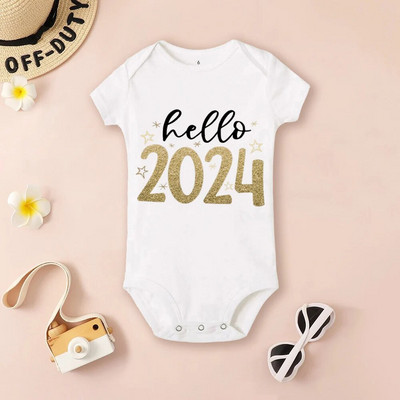 Detské body Hello 2024 Inant Romper Nový rok darček pre bábätká batoľatá s krátkym rukávom overal pre chlapcov a dievčatá oblečenie darček pre novorodencov