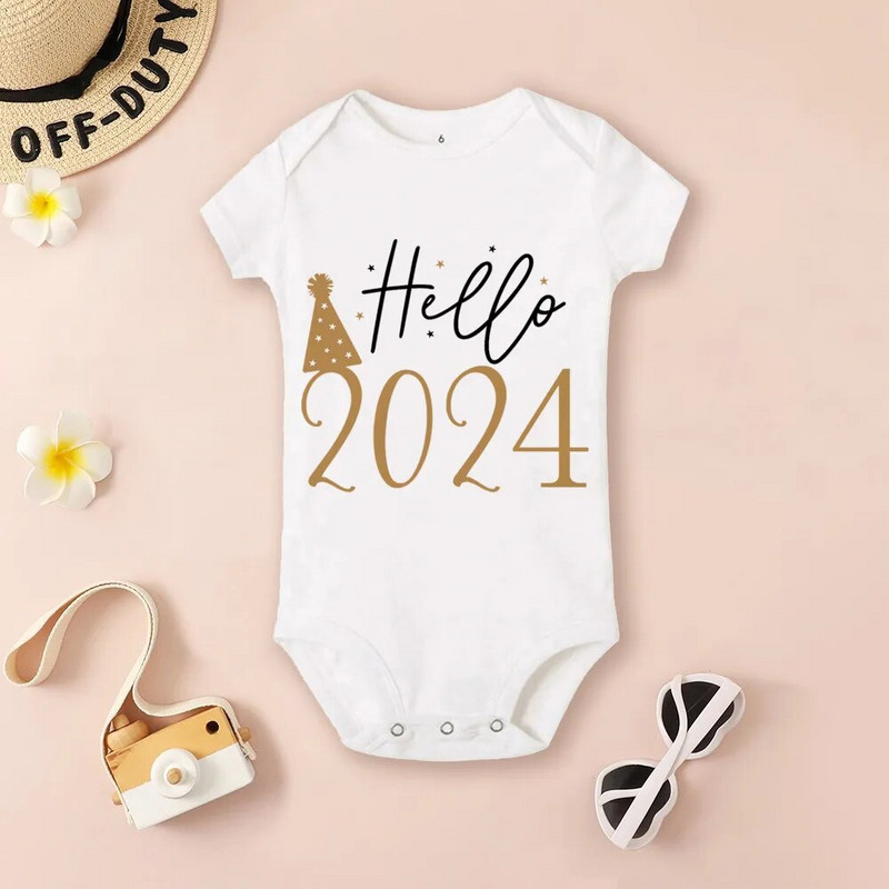 Detské body Hello 2024 Inant Romper Nový rok darček pre bábätká batoľatá s krátkym rukávom overal pre chlapcov a dievčatá oblečenie darček pre novorodencov