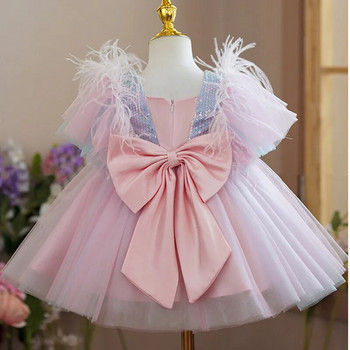 Елегантна 12M бебешка рокля с пачка с пайети за момиче, рокля с пайети за 1-ви рожден ден, рокля на принцеса, костюм на момиче с цветя за сватбено тържество, лятна кърпа