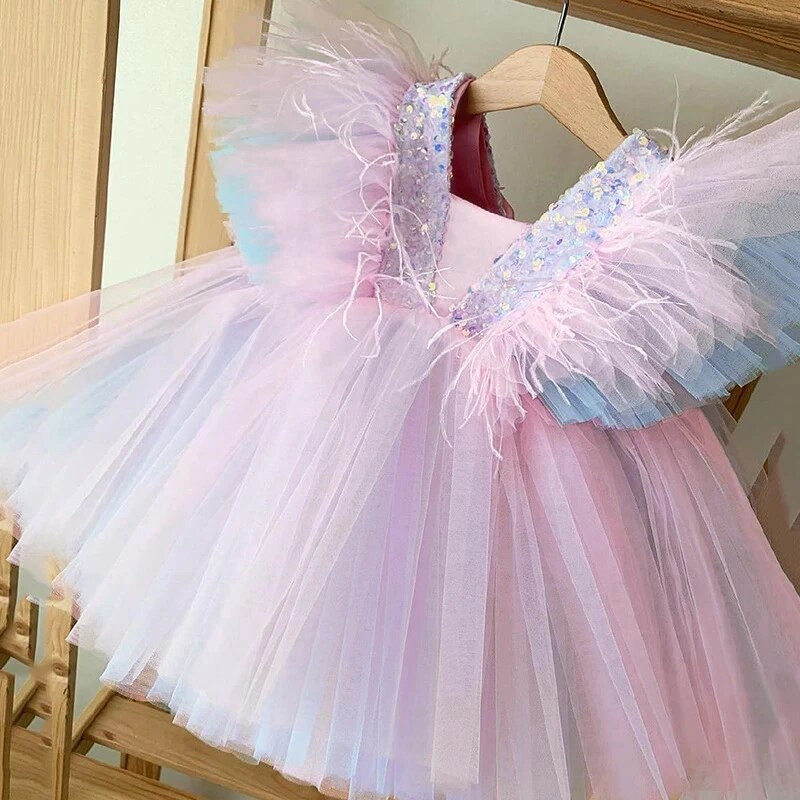 Fantezie 12M rochie tutu cu unicorn pentru fetiță cu fundă cu paiete Rochie de prințesă pentru prima zi de naștere Costum de fată cu flori pentru petrecerea de nuntă Pânză de vară