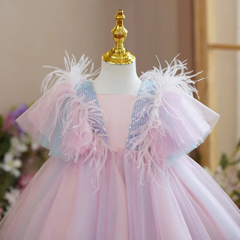 Fantezie 12M rochie tutu cu unicorn pentru fetiță cu fundă cu paiete Rochie de prințesă pentru prima zi de naștere Costum de fată cu flori pentru petrecerea de nuntă Pânză de vară