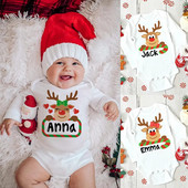 Nume personalizat Body de Crăciun pentru bebeluși Haine personalizate de cerb pentru nou-născut Băieți Fete Salopetă cu mânecă lungă pentru petrecere de Crăciun Tinute pentru sugari