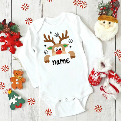 Nume personalizat Body de Crăciun pentru bebeluși Haine personalizate de cerb pentru nou-născut Băieți Fete Salopetă cu mânecă lungă pentru petrecere de Crăciun Tinute pentru sugari