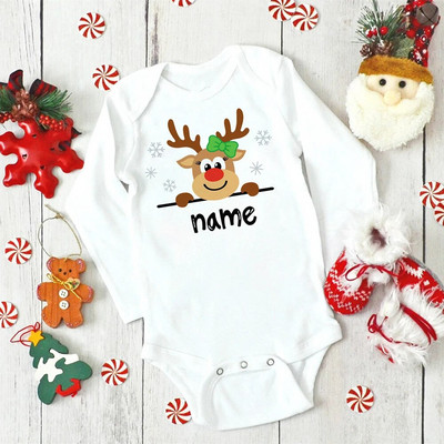 Nume personalizat Body de Crăciun pentru bebeluși Haine personalizate de cerb pentru nou-născut Băieți Fete Salopetă cu mânecă lungă pentru petrecere de Crăciun Tinute pentru sugari