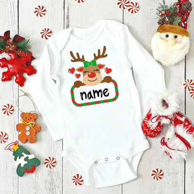 Nume personalizat Body de Crăciun pentru bebeluși Haine personalizate de cerb pentru nou-născut Băieți Fete Salopetă cu mânecă lungă pentru petrecere de Crăciun Tinute pentru sugari