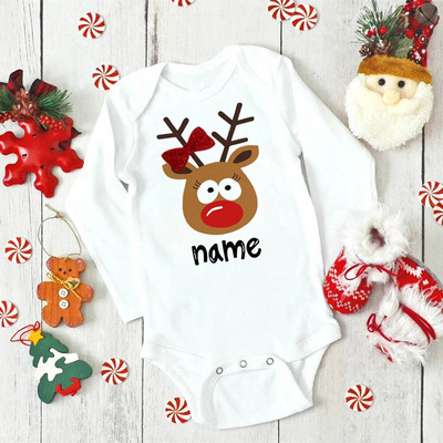 Nume personalizat Body de Crăciun pentru bebeluși Haine personalizate de cerb pentru nou-născut Băieți Fete Salopetă cu mânecă lungă pentru petrecere de Crăciun Tinute pentru sugari