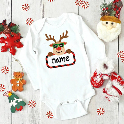 Nume personalizat Body de Crăciun pentru bebeluși Haine personalizate de cerb pentru nou-născut Băieți Fete Salopetă cu mânecă lungă pentru petrecere de Crăciun Tinute pentru sugari