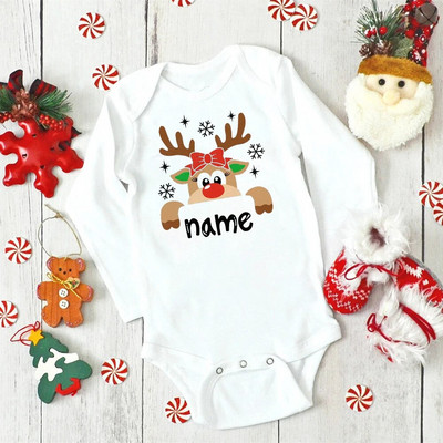 Nume personalizat Body de Crăciun pentru bebeluși Haine personalizate de cerb pentru nou-născut Băieți Fete Salopetă cu mânecă lungă pentru petrecere de Crăciun Tinute pentru sugari