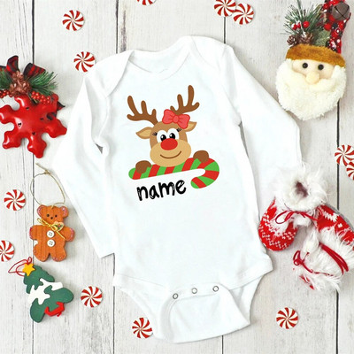 Nume personalizat Body de Crăciun pentru bebeluși Haine personalizate de cerb pentru nou-născut Băieți Fete Salopetă cu mânecă lungă pentru petrecere de Crăciun Tinute pentru sugari
