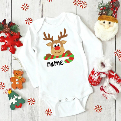 Nume personalizat Body de Crăciun pentru bebeluși Haine personalizate de cerb pentru nou-născut Băieți Fete Salopetă cu mânecă lungă pentru petrecere de Crăciun Tinute pentru sugari